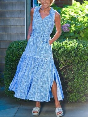 WALKER & WADE | NWOT Alexis Midi Dress in Blue Wave, Size Medium